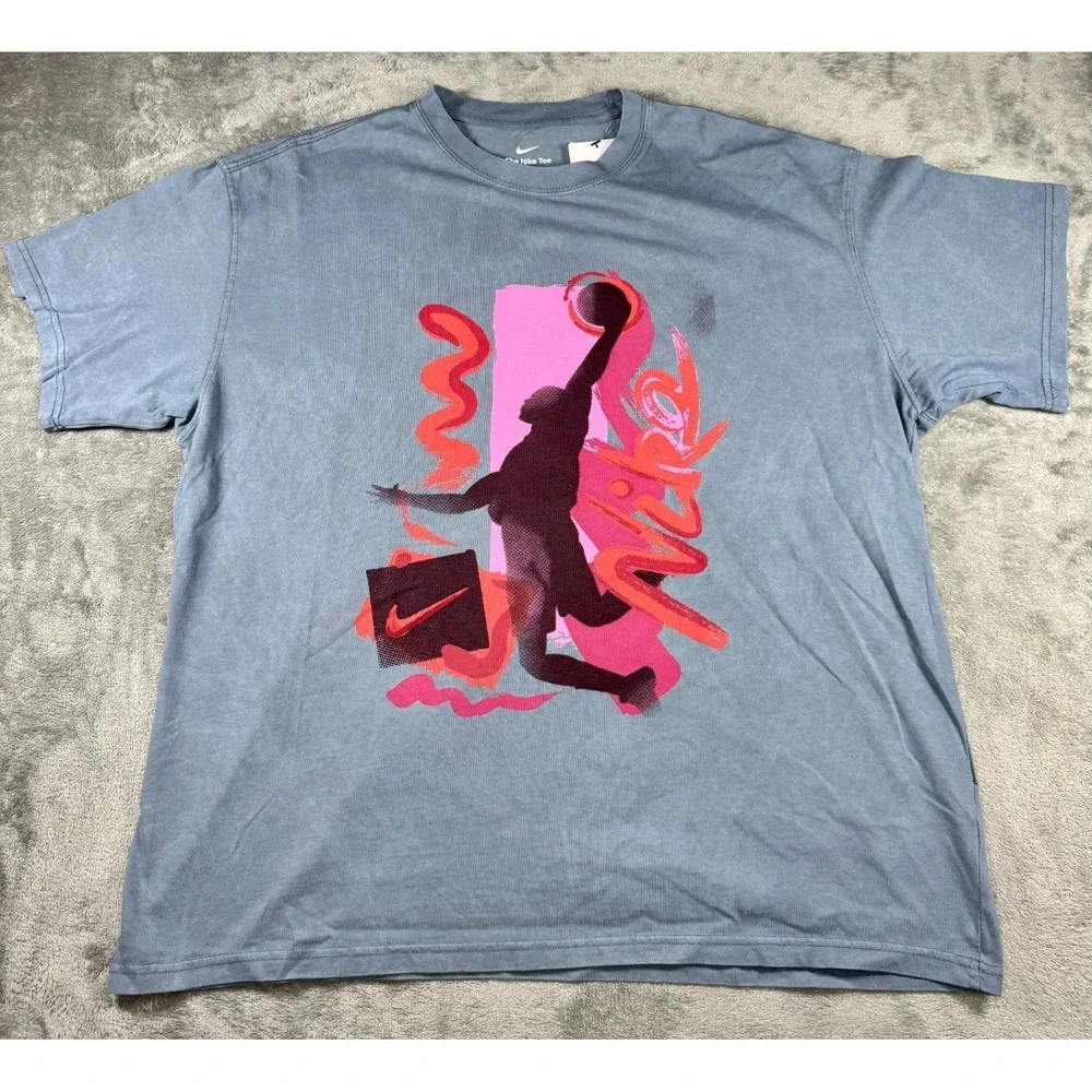 Nike Basketball Graphic Tee Blue Mens Size XL HV1697-065 Loose Fit